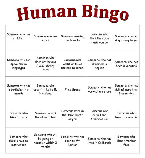 human bingo questions